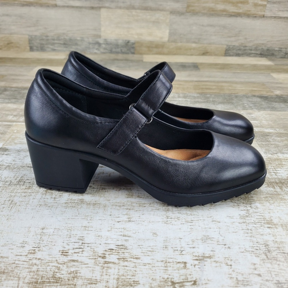 Comfortiva Hayes Womens Mary Jane Pumps Sz 9.5 W Black Leather Block Heel